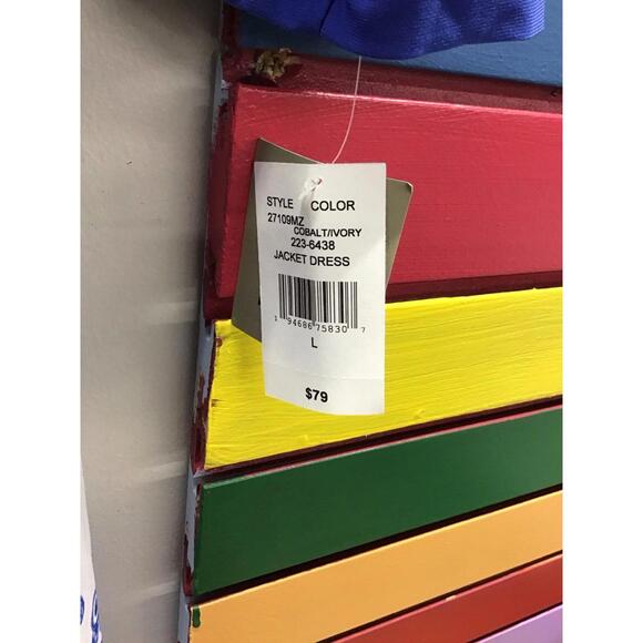 Danny and Nicole 2 piece jacket dress cobalt/ivory size Large - Picture 3 of 6